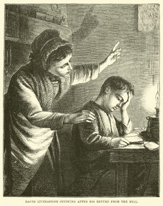 David Livingstone beim Studium nach seiner Rückkehr aus der Mühle von English School
