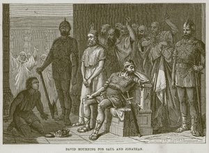 David trauert um Saul und Jonathan, Illustration aus der Kinderbibel, ca. 1880
