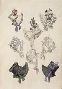 Tageshüte, Modeplatte aus Ackermanns Repository of Arts von English School