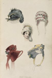 Tageshüte, Modeplatte aus Ackermanns Repository of Arts von English School