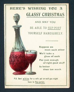 Dekanter und Glas Rotwein, Weihnachtskarte von English School
