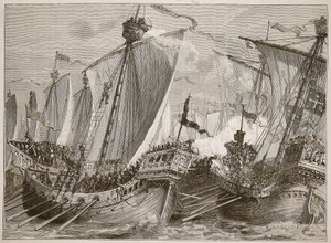 Niederlage der französischen Flotte im Ärmelkanal, Illustration aus Cassells Illustrierter Geschichte Englands