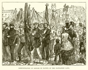 Demonstration der Seeleute zugunsten der Navigationsgesetze von English School