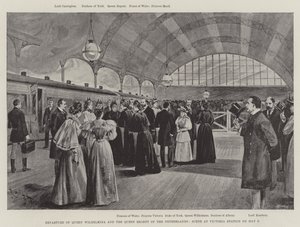 Abreise von Königin Wilhelmina und der Königin-Regentin der Niederlande, Szene am Victoria-Bahnhof am 9. Mai von English School