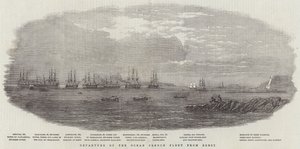 Abfahrt der französischen Ozeanflotte aus Brest (Gravur) von English School