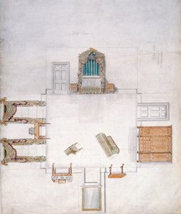 Entwurf für ein Schlafzimmer, von Gillow & Company (Aquarell auf Papier) von English School