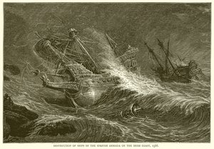 Zerstörung von Schiffen der spanischen Armada an der irischen Küste, 1588
