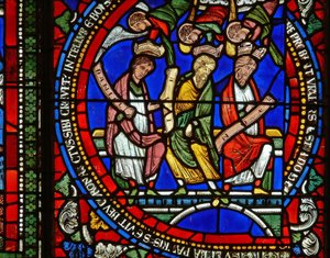 Detail eines der Bibelfenster, das Daniel, Hiob und Noah zeigt (Detail)