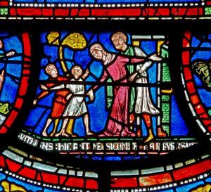 Detail aus dem Wunderfenster, das die Geschichte von Bobby von Rochester darstellt von English School