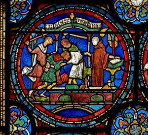 Detail des Wunderfensters, das den verrückten Henry von Fordwich zeigt (Detail) von English School