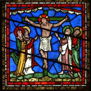 Detail aus dem Ostfenster der Dreifaltigkeitskapelle mit der Kreuzigung