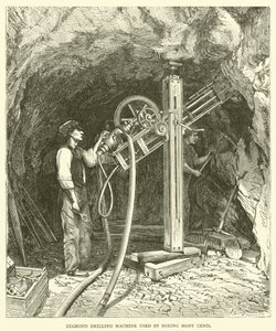 Diamantbohrmaschine, die beim Bohren des Mont Cenis verwendet wird (Stich) von English School