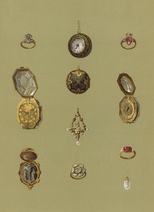Diamantring, Goldene Uhr, Blutstein-Kamee, Goldene Uhr, Juwelen-Solitär, Opal-Trauerring von Maria Stuart, Goldring der Prinzessin Elisabeth, Goldene Uhr in achteckiger Form, Goldring, Perlenohrring