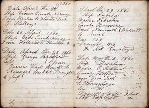 Tagebuch, enthält Details zu Schiff, Datum, Kapitän, Land, Ziel, Abfahrt, Gewicht und Tiefgang jeder Reise