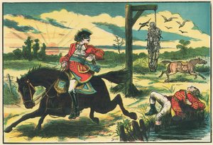 Dick Turpin erschießt Pooly, den Diebesfänger, auf Hounslow Heath von English School
