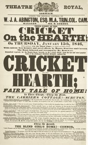 Dickens Spielplan: The Cricket on the Hearth im Theatre Royal, Derby, 15. Januar 1846