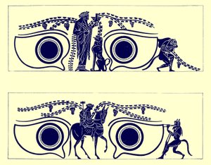 Dionysos, Hephaistos und Satyrn, Illustration aus Griechische Vasenmalereien von J. E. Harrison und D. S. MacColl, veröffentlicht 1894