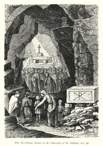 Gottesdienst in den Katakomben von St. Calixtus, 50 n. Chr. von English School