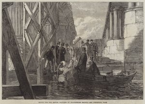 Tauchen nach den gestohlenen Uhren an der Blackfriars Bridge (Stich) von English School