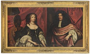 Doppelporträt von König Karl II. und Katharina von Braganza, ca. 1665 von English School