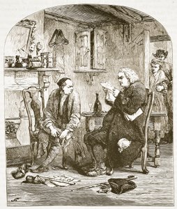 Dr. Johnson liest das Manuskript des Pfarrers von Wakefield, Illustration aus Cassells Illustrierter Geschichte Englands von English School