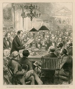 Dr. Schiemann berichtet über seine Entdeckungen in Mykene vor der Society of Antiquaries im Burlington House von English School