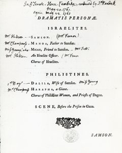 Dramatis Personae für Samson, ein Oratorium von Händel von English School