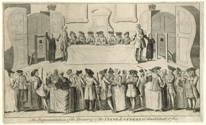Zeichnung der Staatslotterie in der Guildhall im Jahr 1763 von English School