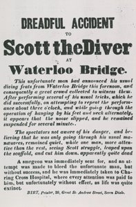 Schrecklicher Unfall von Scott dem Taucher an der Waterloo Bridge von English School