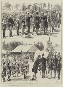 Drillwettbewerb der Londoner Schulbehörde vor dem Prinzen und der Prinzessin von Wales in Buckhurst Hill (Gravur) von English School