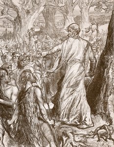 Druiden, die die Briten zur Opposition gegen die Landung der Römer anstiften, Illustration aus Cassells Illustrierter Geschichte Englands von English School