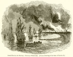 Niederländische Flotte in der Medway: Brand von Sheerness von English School