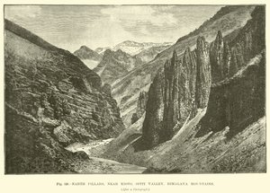 Erdpfeiler bei Kioto, Spiti-Tal, Himalaya-Gebirge von English School