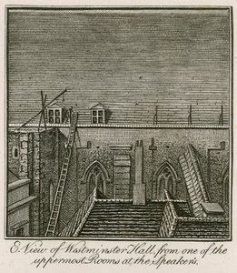 Ostansicht der Westminster Hall von einem der obersten Räume des Sprechers von English School