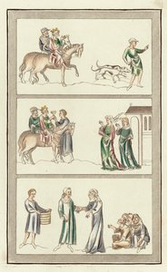 Edward der Märtyrer, seine Ermordung, Thomas Beckets Eltern (kolorierte Gravur)
