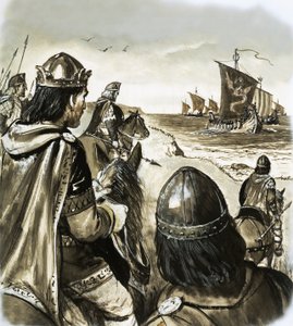 Eduard der Bekenner als junger König, der Ärger von dänischen Eindringlingen erträgt von English School