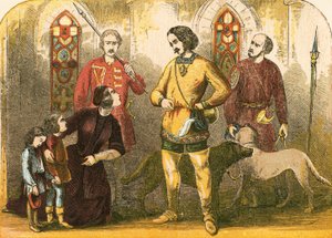 Elizabeth Woodville bittet König Edward, die Ächtung ihres verstorbenen Mannes aufzuheben von English School