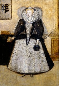 Elisabethanisches Porträt einer jungen verheirateten Mrs. Golbourne, geb. Fleetwood von English School