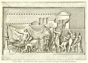 Elysisches Mahl (Basrelief oft genannt: Bacchus im Haus des Ikarios. Im Louvre)