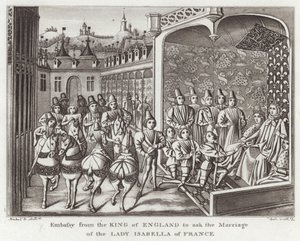 Gesandtschaft des Königs von England, um die Heirat der Lady Isabella von Frankreich zu erbitten von English School