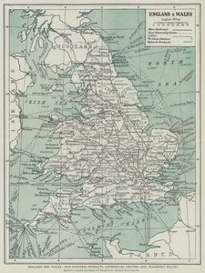 England und Wales, Karte mit Produkten, Handelszentren und Transportwegen von English School