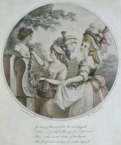 Englische Frisuren, graviert von Charles White (Farbstich) von English School