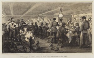 Unterhaltung für Admiral Dundas an Bord der HMS "Wellington," Baltische Flotte (Farblithografie) von English School