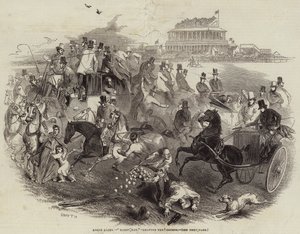 Epsom-Rennen, "Derby Day", verlassen die Rennbahn (Stich) von English School