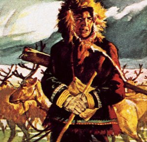 Eskimo mit seinem Rentier von English School