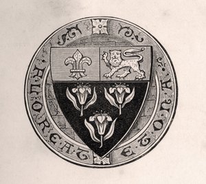 Eton-Schild über Rundel mit Schulmotto, Illustration aus Memoirs of Eminent Etonians von Sir Edward Creasy, veröffentlicht in London 1876