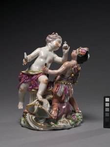 Europa und Amerika, hergestellt von der Chelsea Porcelain Factory, ca. 1760
