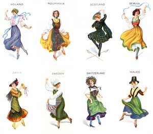 Europäische Tänzer, Zigarettenbilder, 1915 von English School