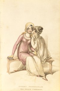 Abend-, Promenaden- oder Strandkostüme, Modeplatte aus Ackermanns Repository of Arts von English School