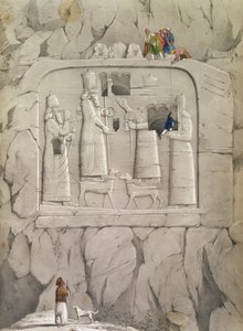 Untersuchung einer assyrischen Felsenskulptur, aus "Entdeckungen in den Ruinen von Ninive und Babylon" von Austen Henry Layard von English School